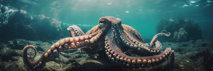 a beautiful photography of a majestic big octopus in the ocean