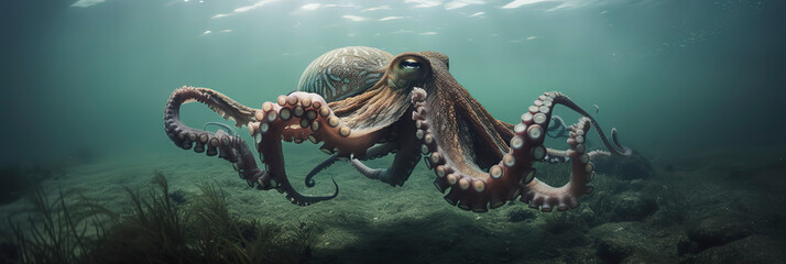 Fototapeta premium a beautiful photography of a majestic big octopus in the ocean