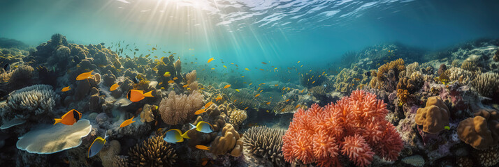 a beautiful photography of a majestic coral reef in the ocean