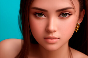 Obraz premium Beautiful bright woman. Model with expressive appearance. Generative AI.