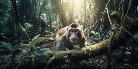 a photography of a monkey in the jungle