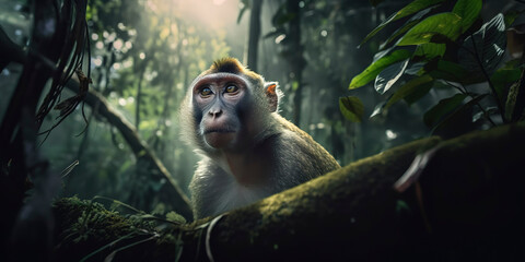 a photography of a monkey in the jungle