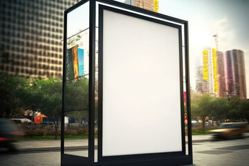 Blank mock up for outdoor advertising poster. Billboard in the field. Showcase window in a city. Template for your image. High clarity and contrast and saturation photo. Generative ai.