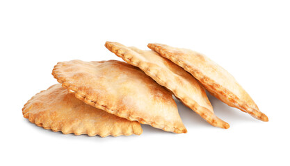 Tasty meat empanadas on white background