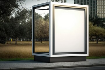 Blank mock up for outdoor advertising poster. Billboard in the field. Showcase window in a city. Template for your image. High clarity and contrast and saturation photo. Generative ai.
