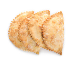 Tasty meat empanadas on white background