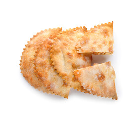 Tasty meat empanadas on white background