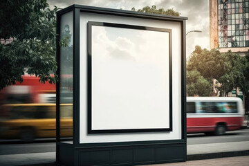 Mockup of blank advertising light box in the city. Generative ai