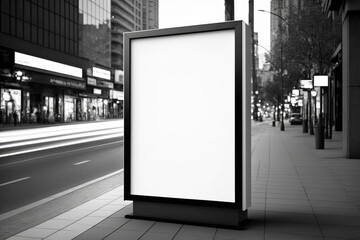 Mockup of blank advertising light box in the city. Generative ai