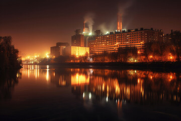Fototapeta na wymiar power plant at night. Generative ai.