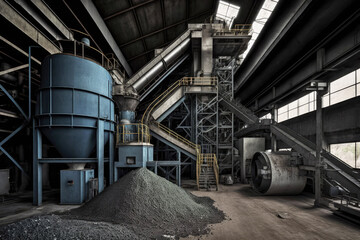 Fototapeta premium Central conveyor of the waste sorting plant. Generative ai.