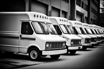Delivery vans in row. Generative ai.