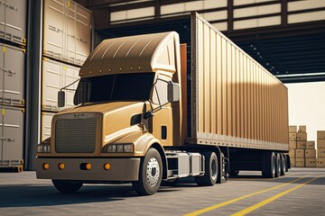 Modern truck filled with shipping boxes in a warehouse bay: logistics and delivery. Generative ai.