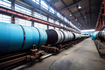 Industry pipeline transport petrochemical, gas and oil processing, furnace factory line, rack of heat chemical manufacturing, equipment steel pipes plant. Generative ai.