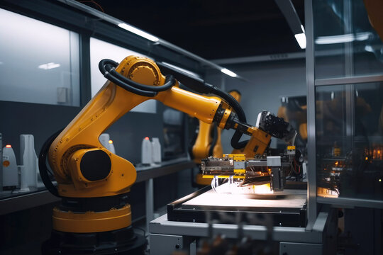 heavy automation robot arm machine in smart factory industrial,Industry 4.0 concept image. Generative ai.
