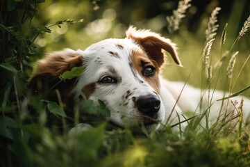 In the grass, the dog snoozes. Generative AI