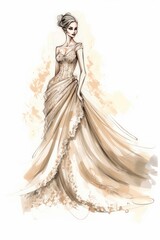 Fototapeta premium A bridal concept sketch with a beautiful bride. Generative AI. 