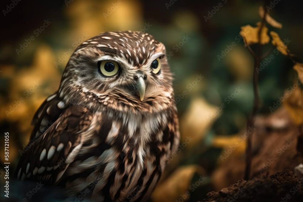 Canvas Prints little owl against a blurry background. Excellent photo. Generative AI