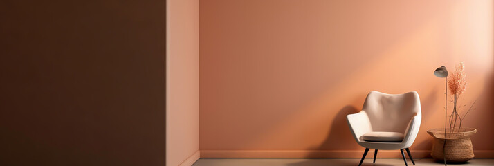 psichoterapist concept, a lonely chair in isolate background, horizontal layout banner with copy space, generative ai