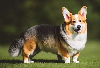 Welsh Corgi on green grass, Queen of England's favorite dog, generative AI