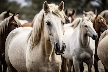 Obraz na płótnie Canvas Horses Tarpans (wild wild horse). Generative AI