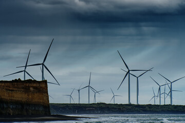 Waipipi Wind Farm owned by Mercury NZ Limited south Taranaki, north island, Aotearoa / New Zealand. © Gary