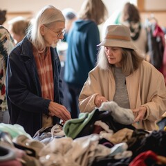fashion shopping on a bargain and deal, thrift stoere, fashionable, eco friendly, renewable, ai generated
