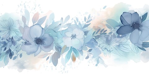 Fototapeta na wymiar Watercolor blue floral background Generative Art
