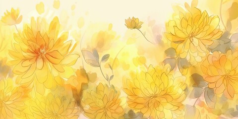 Watercolor yellow floral background Generative Art