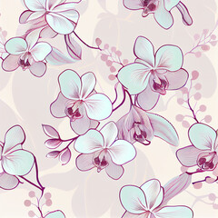 Fototapeta na wymiar Simple seamless delicate orchid themed pattern, Generative AI