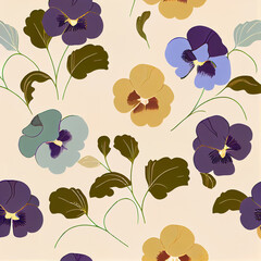 Simple seamless delicate pansy themed pattern, Generative AI