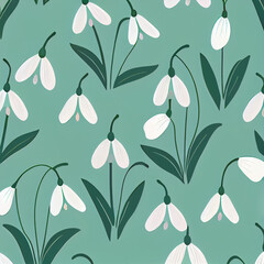 Simple seamless delicate snowdrop themed pattern, Generative AI