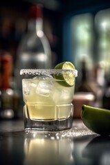A refreshing margarita with lime. Generative AI. 