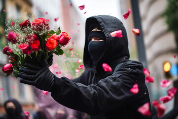 Flower protester during the revolution of flowers - generative AI