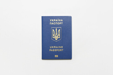 Ukrainian passport on light background