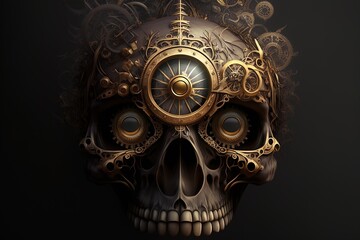 Fototapeta na wymiar A Darkly Elegant Steampunk Skull Draws the Eye Generative AI