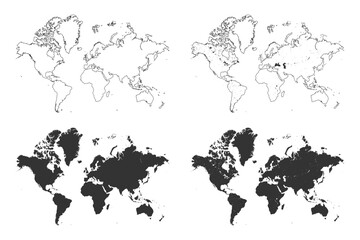 Fototapeta premium World map silhouette on white background with different style.