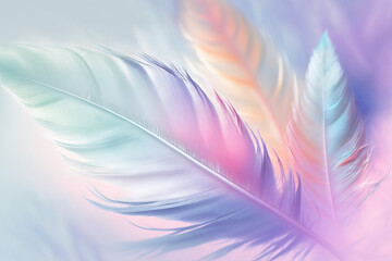 Fototapeta na wymiar Pastel feathers background. Soft colorful feathers texture. Generative AI.
