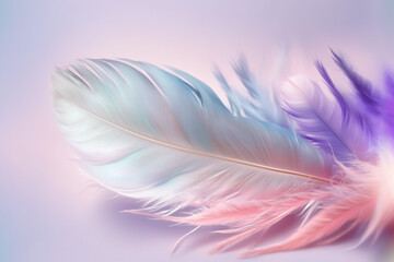 Fototapeta na wymiar Pastel feathers background. Soft colorful feathers texture. Generative AI.