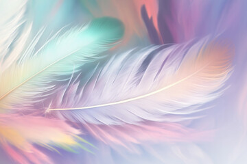 Pastel feathers background. Soft colorful feathers texture. Generative AI.