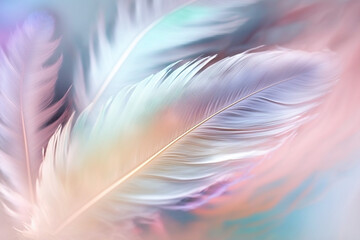 Pastel feathers background. Soft colorful feathers texture. Generative AI.