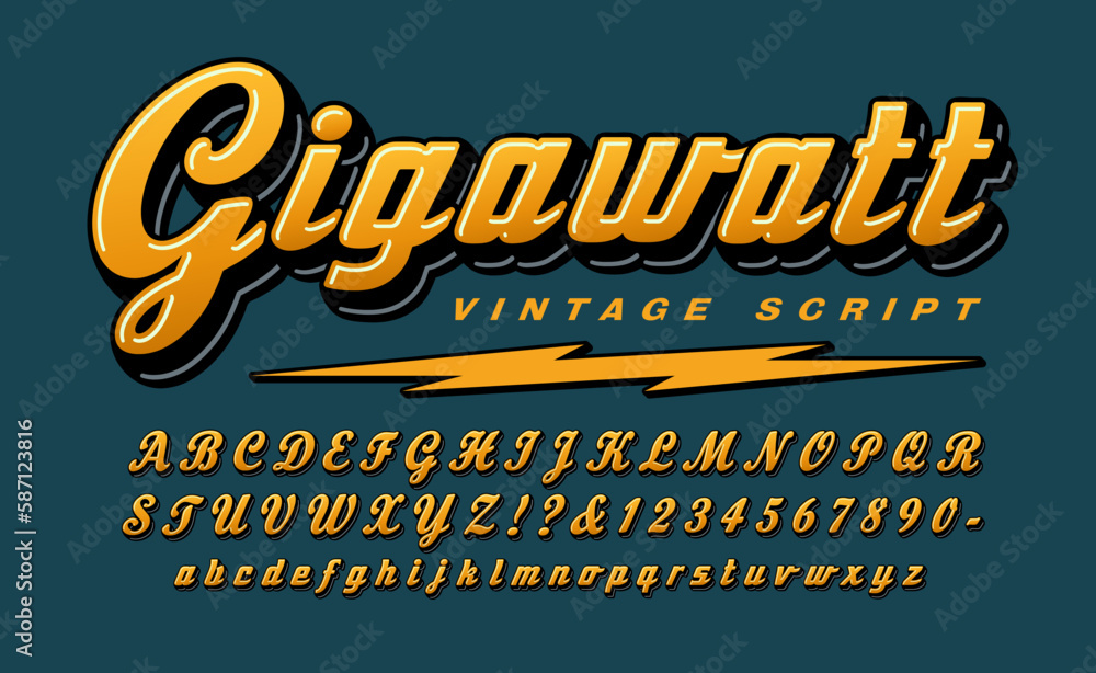 Poster gigawatt is an old-style squared script font with a 1950s vibe. good logo font for vintage tech, spo