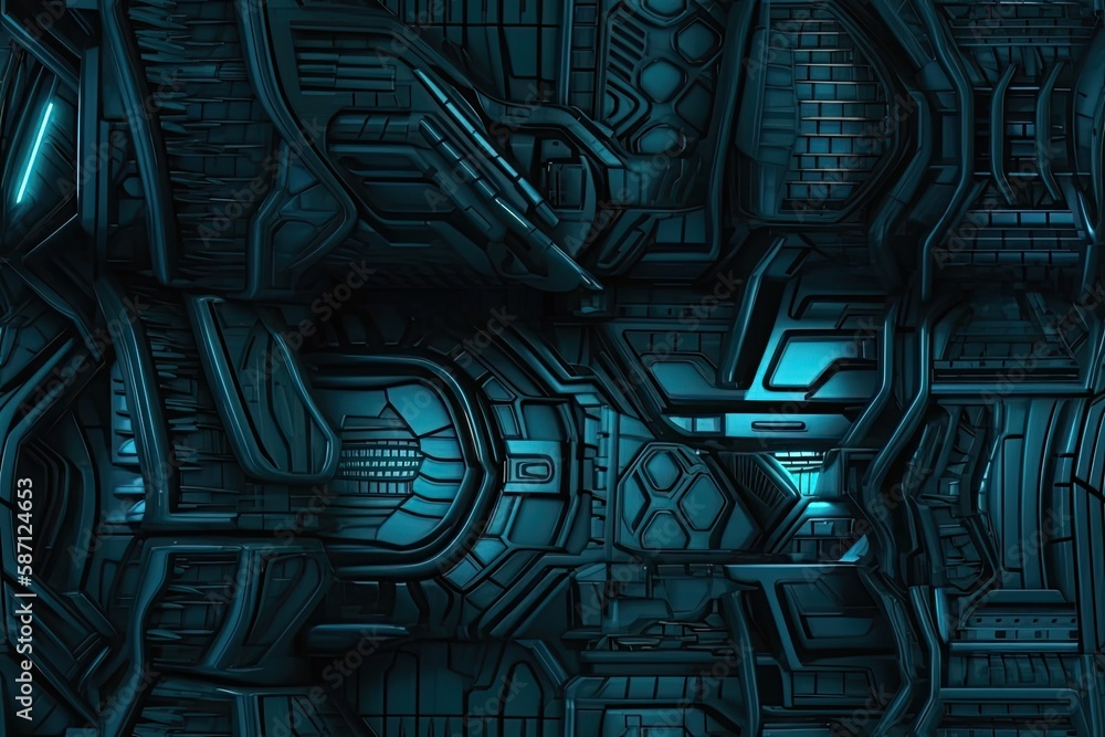 Poster blue futuristic background with abstract designs. generative ai
