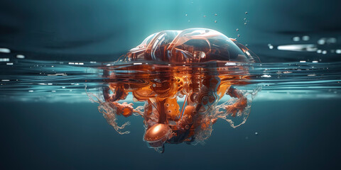amazing photography of a cyborg jellyfish in the ocean, sea, futuristic, robot implants