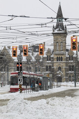 Toronto streetcar on Spadina in winter