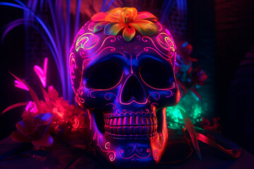 mexican skull with roses ia generativo
