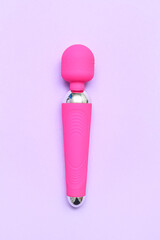 Pink vibrator from sex shop on lilac background - obrazy, fototapety, plakaty
