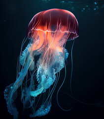 amazing photography of a majestic neon and fluorescent jellyfish - obrazy, fototapety, plakaty