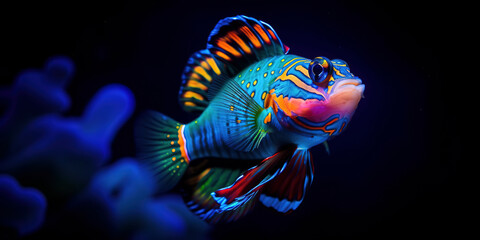 amazing photography of majestic colorful Mandarin fish in the ocean.