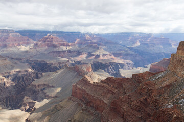Views from the South Rim of the snowy Grand Canyon National Park, Arizona, USA